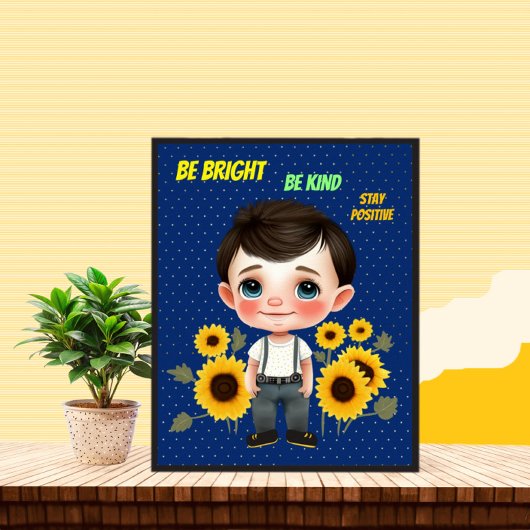 Kleiner Junge mit Sonnenblumen Poster