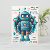 kleiner Junge niedlich Toyomoboter 1. Geburtstag Einladung (Stehend Vorderseite)