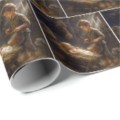 Kleiner Junge spielt sein Trommelchen für Baby in Geschenkpapier (Rolleneckpunkt)