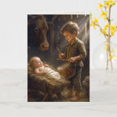 Kleiner Junge spielt sein Trommelchen für Baby in Karte (Gelbe Blume)