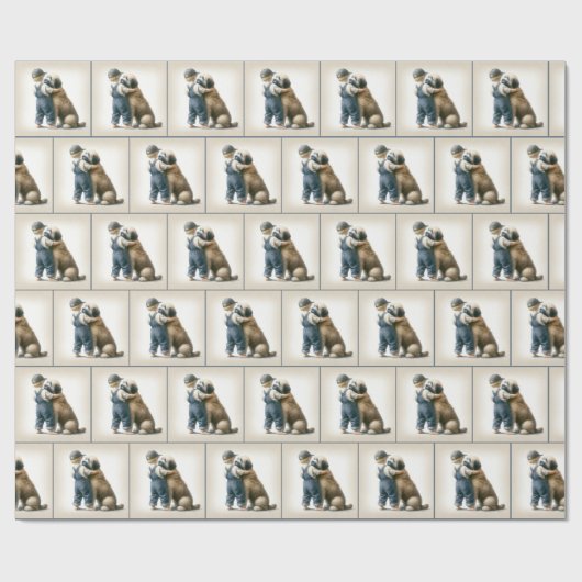 Kleiner Junge umarmt Big Dog Geschenkpapier (Flach)