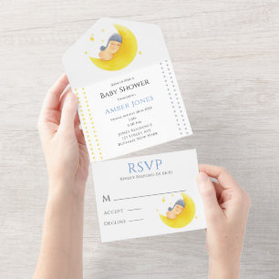 Kleiner Junge und der Mond Baby Shower All In One Einladung