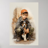 Kleiner Junge und Hund Poster (Vorne)