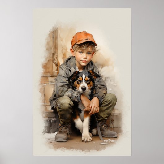 Kleiner Junge und Hund Poster (Vorne)