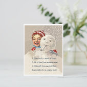 Kleiner Junge versteckt sich hinter Schneemann, Vi Postkarte (Stehend Vorderseite)