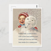 Kleiner Junge versteckt sich hinter Schneemann, Vi Postkarte (Vorne/Hinten)