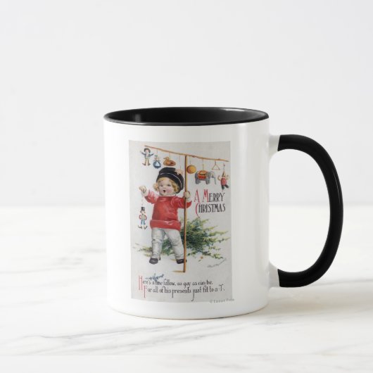 Kleiner Junge zeigt seine Geschenke Tasse (Rechts)
