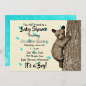 Kleiner Keuchbär Aquamarin und Tan Boys Babydusche Einladung (Vorne/Hinten)