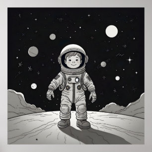 Kleiner Kinderastronaut auf dem Mond Poster