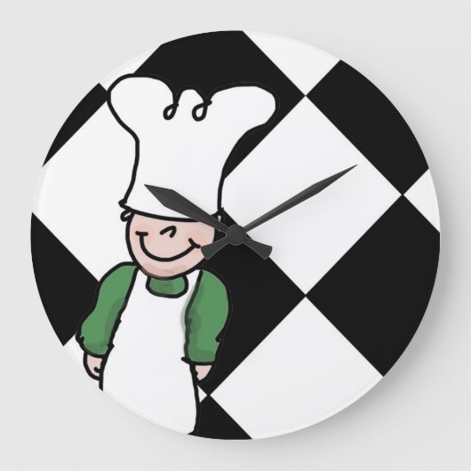 Kleiner Koch Cartoon Küche Große Wanduhr (Vorderseite)