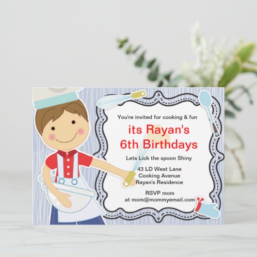 Kleiner Koch Kochen und Backen Party für Jungen Einladung (Stehend Vorderseite)