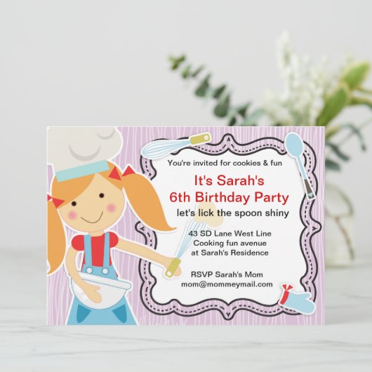 Kleiner Koch Kochen und Backen Party für Mädchen Einladung (Stehend Vorderseite)