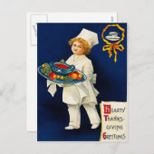 Kleiner Koch mit Erntedank Plate Feiertagspostkarte (Vorne/Hinten)