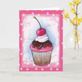 Kleiner Kuchen im Pastell auf rosa Hintergrund Karte (Gelbe Blume)