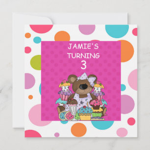 KLEINER KUCHEN u. Bären MÄDCHEN Geburtstags-Party Einladung