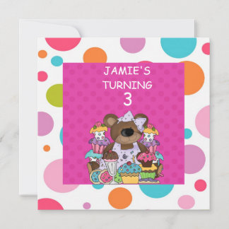 KLEINER KUCHEN u. Bären MÄDCHEN Geburtstags-Party Einladung