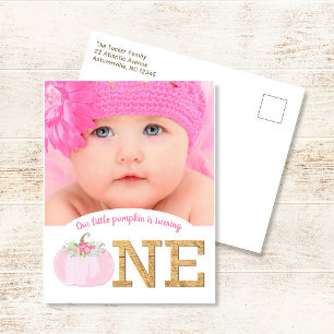 Kleiner Kürbis 1. Geburtstagsmädchen Einladung Postkarte
