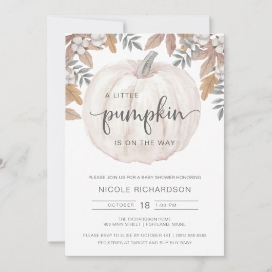 Kleiner Kürbis auf dem Weg der Baby-Dusche Einladu Einladung (Vorderseite)