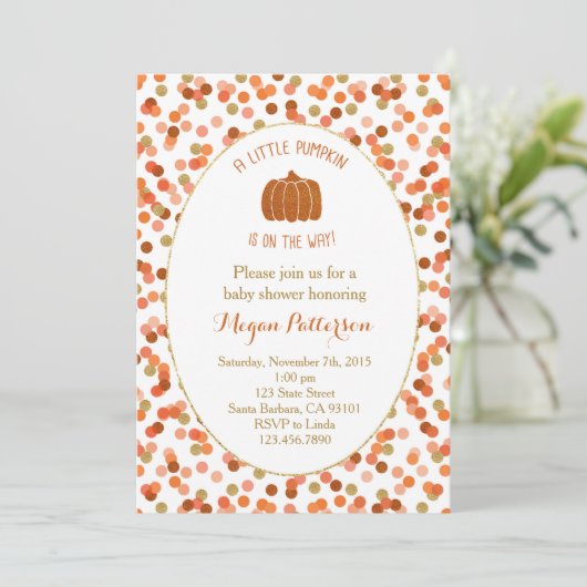 Kleiner Kürbis auf dem Weg! Einladung der Babydusc (Stehend Vorderseite)