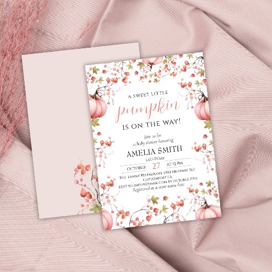 Kleiner Kürbis auf dem Weg Elegant Pink Baby Dusch Einladung