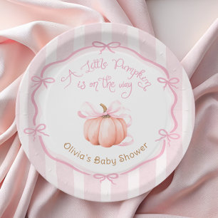 Kleiner Kürbis auf dem Weg Pink Baby Shower Papier Pappteller