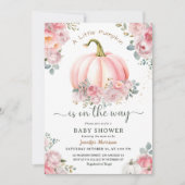 Kleiner Kürbis auf dem Weg Pink Fall Baby Dusche Einladung (Vorderseite)