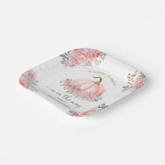 Kleiner Kürbis auf dem Weg Pink Fall Baby Dusche Pappteller (Gewinkelt)