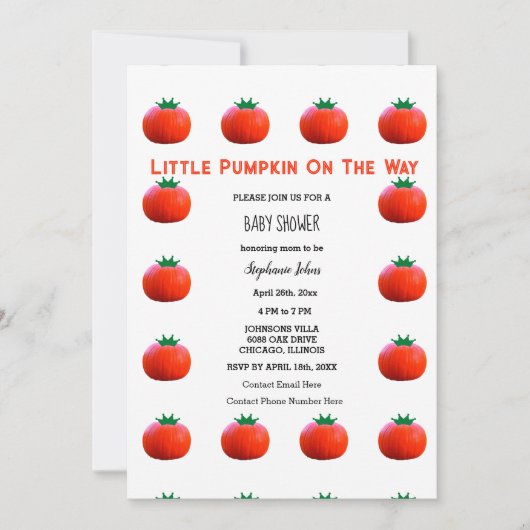 Kleiner Kürbis auf dem Weg QR Code Kinderdusche Einladung (Vorderseite)