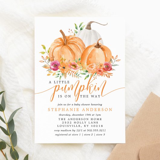 Kleiner Kürbis auf dem Weg zum Fall Floral Baby Du Einladung