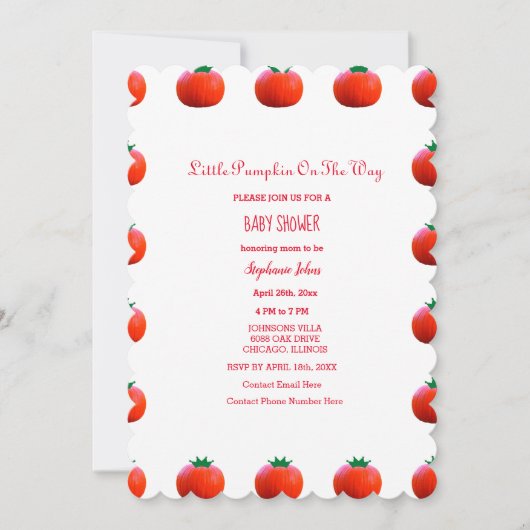 Kleiner Kürbis auf dem Weg zur Orange Fall Babydus Einladung (Vorderseite)