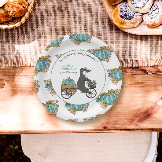 Kleiner Kürbis auf die Babydusche des Jungen Pappteller