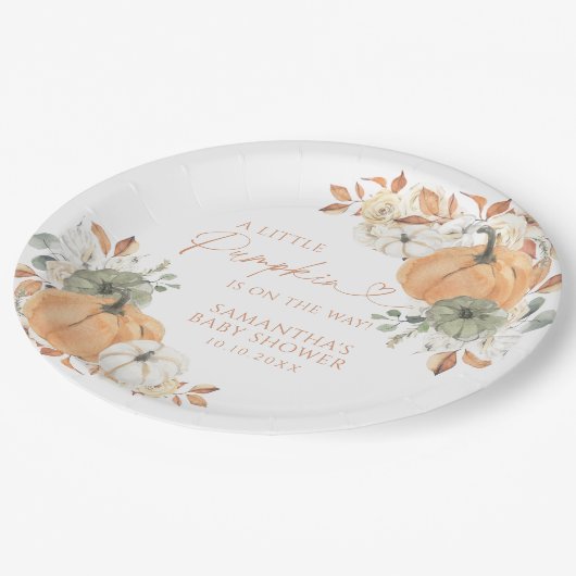 Kleiner Kürbis auf die Herbstdusche Pappteller (Schrägansicht)