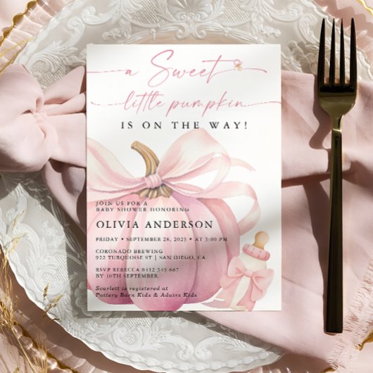 Kleiner Kürbis auf die Pink Bow Baby Dusche Einladung