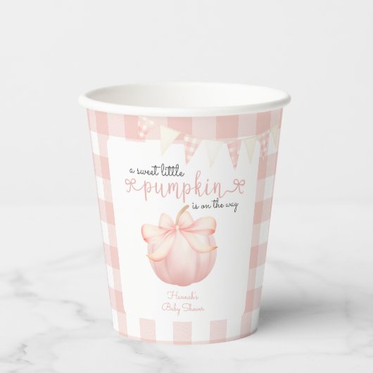 Kleiner Kürbis auf die Pink Bow Baby Dusche Pappbecher (Vorderseite)