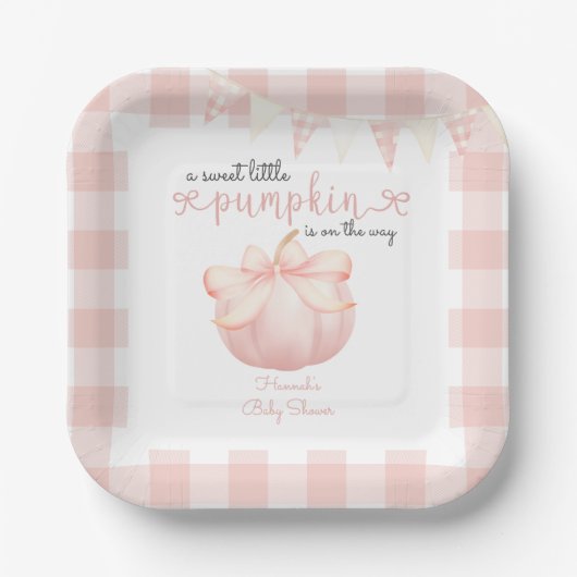 Kleiner Kürbis auf die Pink Bow Baby Dusche Pappteller (Vorderseite)