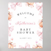 Kleiner Kürbis auf die Pink Bow Baby Dusche Poster (Vorne)