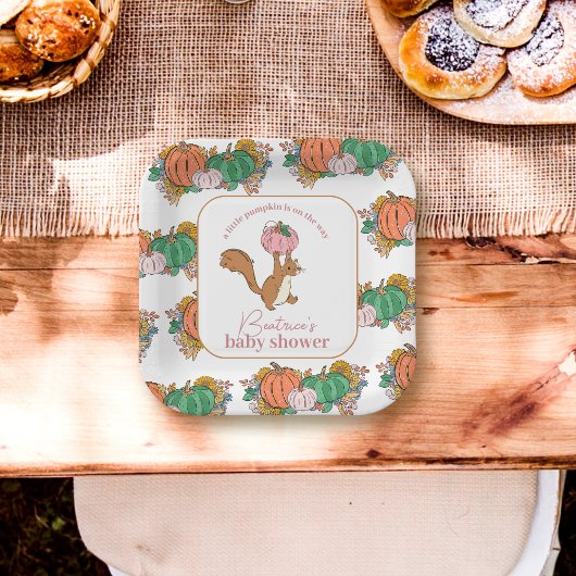 Kleiner Kürbis auf die Pink Girls Babydusche Pappteller