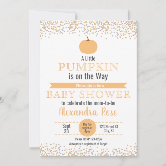 Kleiner Kürbis auf die Way Baby Dusche Einladung (Vorderseite)