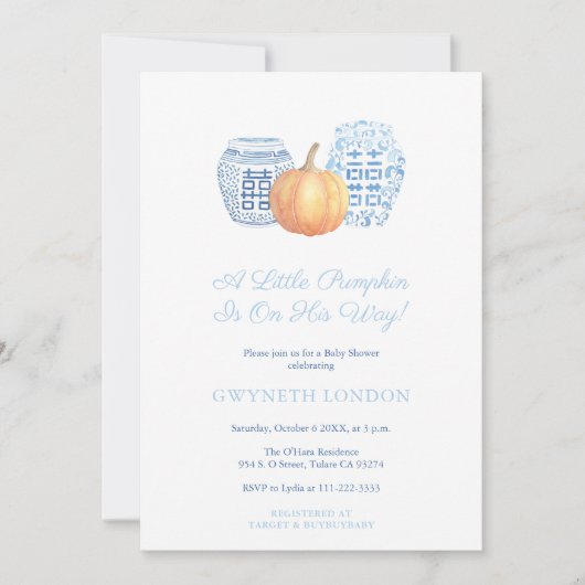 Kleiner Kürbis auf seinem Weg Herbstdusche für Jun Einladung (Vorderseite)