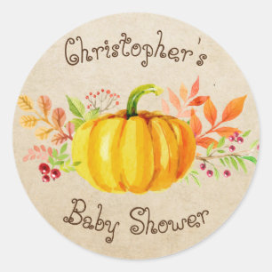 Kleiner Kürbis-Baby-Party-Burlap-Aufkleber Runder Aufkleber