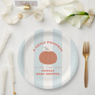 Kleiner Kürbis Blau Gestreifter Junge Baby Shower Pappteller