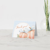 Kleiner Kürbis Blau Gingham Dankeskarte (Vorderseite)