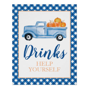 Kleiner Kürbis blau Herbst Geburtstagsgetränk Poster