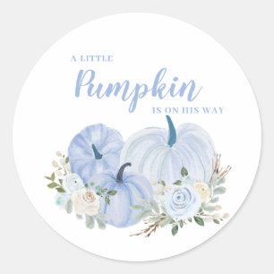 Kleiner Kürbis Blau Junge Baby Shower Quadratische Runder Aufkleber