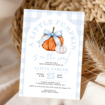 Kleiner Kürbis blaue Schleife Junge Baby Shower