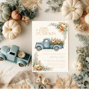 Kleiner Kürbis Blauer LKW Herbst Junge Baby Shower Einladung