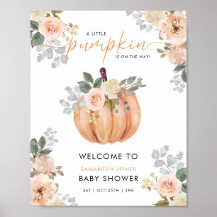 Kleiner Kürbis Blumen Baby Shower Willkommensschil Poster