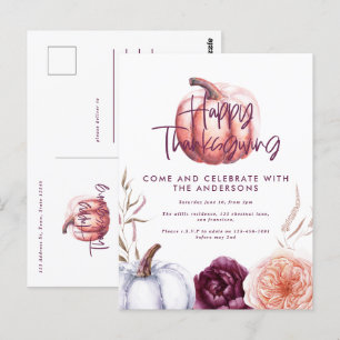 kleiner Kürbis Blumenfall lila Erntedank Postkarte