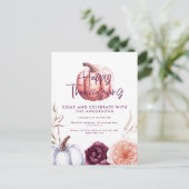 kleiner Kürbis Blumenfall lila Erntedank Postkarte (Stehend Vorderseite)