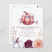 kleiner Kürbis Blumenfall lila Erntedank Postkarte (Vorne/Hinten)